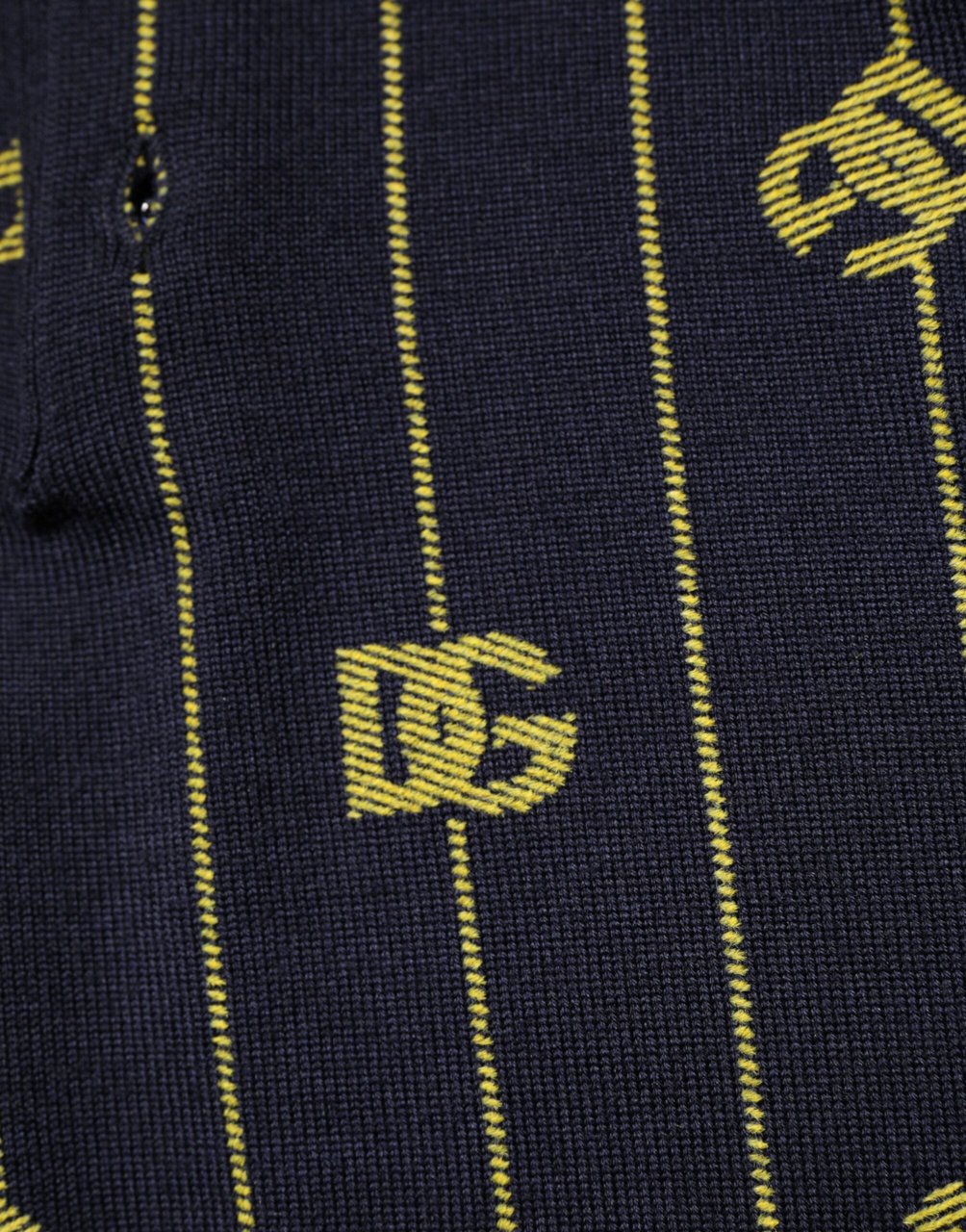 Dolce & Gabbana Black Logo Jacquard Knitted Polo Shirt T-shirt Zwart