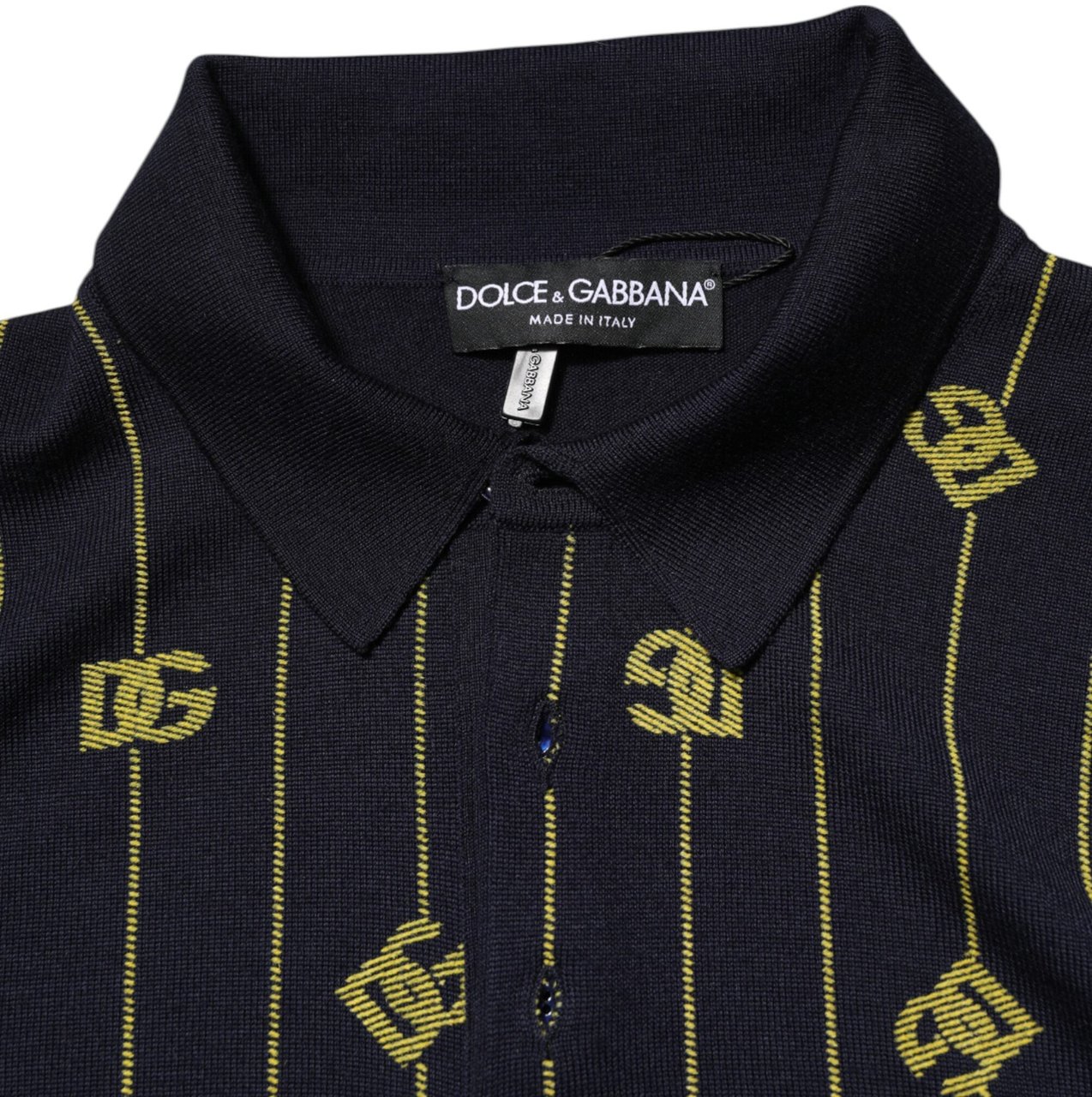 Dolce & Gabbana Black Logo Jacquard Knitted Polo Shirt T-shirt Zwart