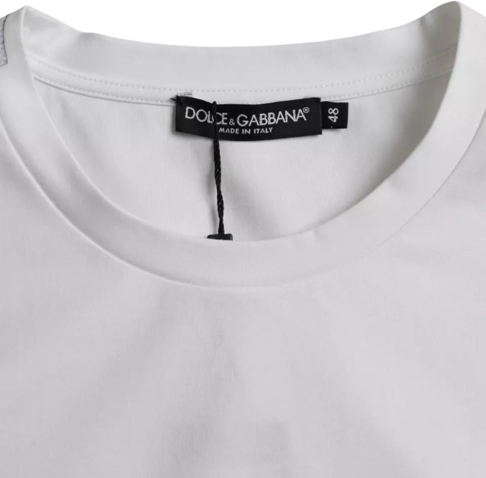 Dolce & Gabbana White Cotton Round Neck Short Sleeve T-shirt Lichtblauw