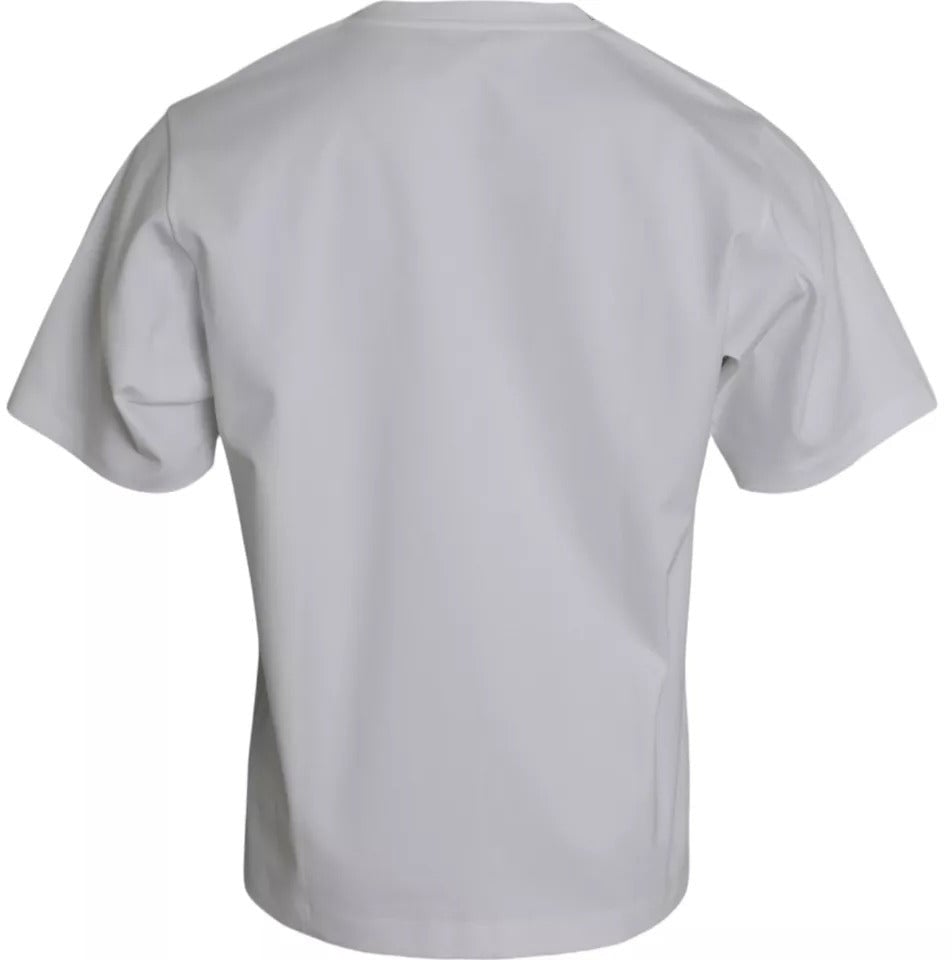 Dolce & Gabbana White Cotton Round Neck Short Sleeve T-shirt Lichtblauw