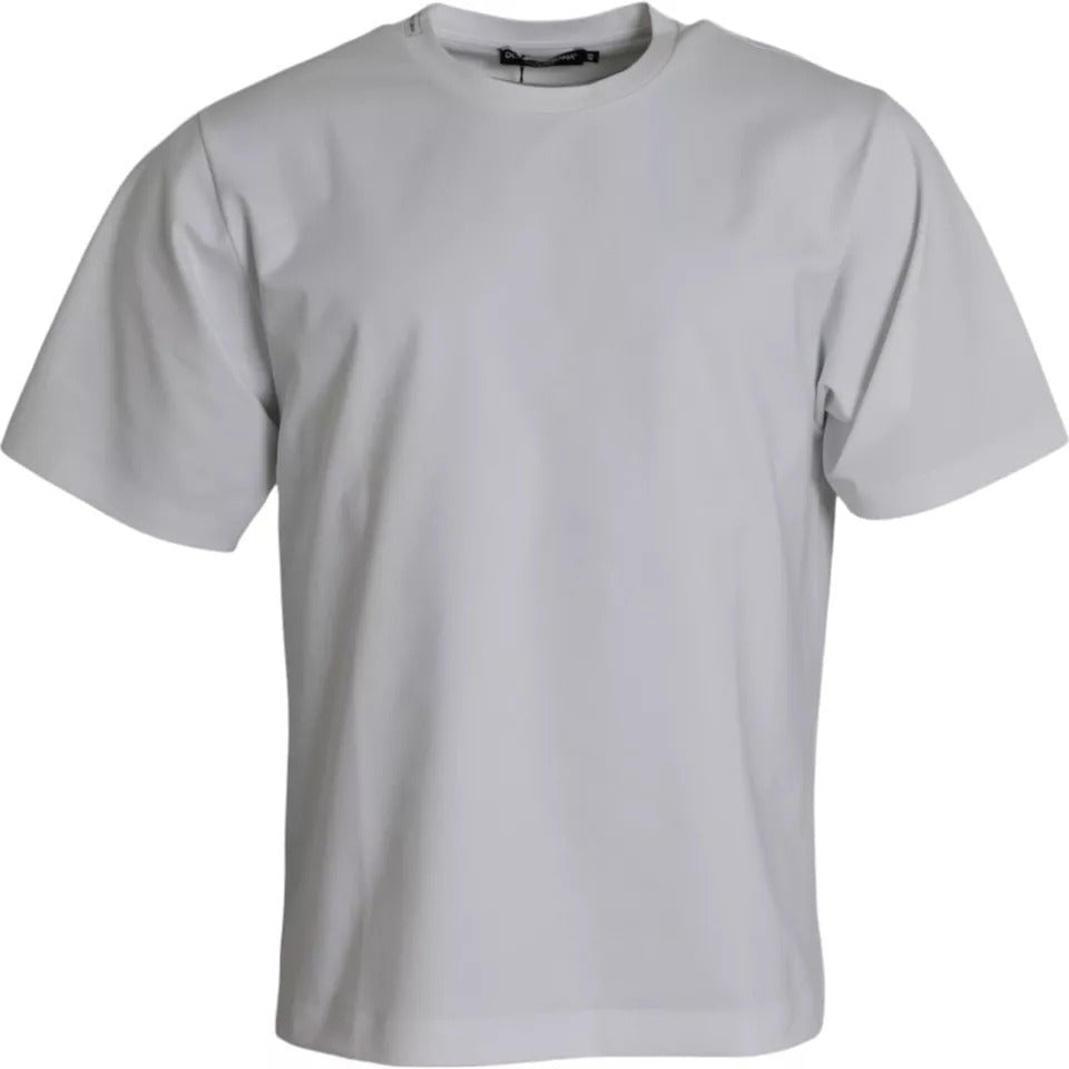 Dolce & Gabbana White Cotton Round Neck Short Sleeve T-shirt Lichtblauw
