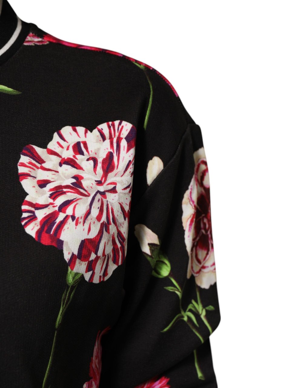 Dolce & Gabbana Black Floral Print Cotton Short Sleeves Top Zwart