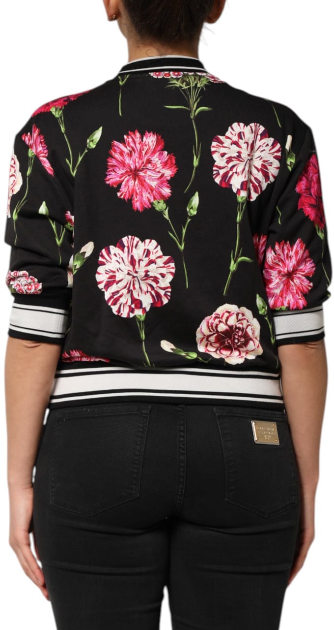 Dolce & Gabbana Black Floral Print Cotton Short Sleeves Top Zwart