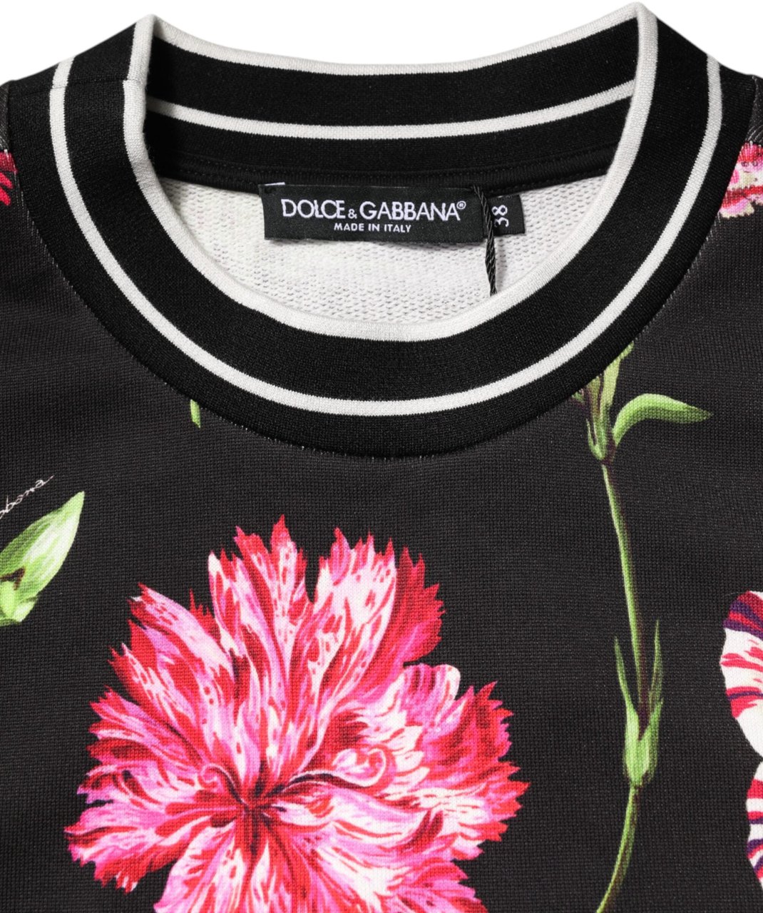 Dolce & Gabbana Black Floral Print Cotton Short Sleeves Top Zwart