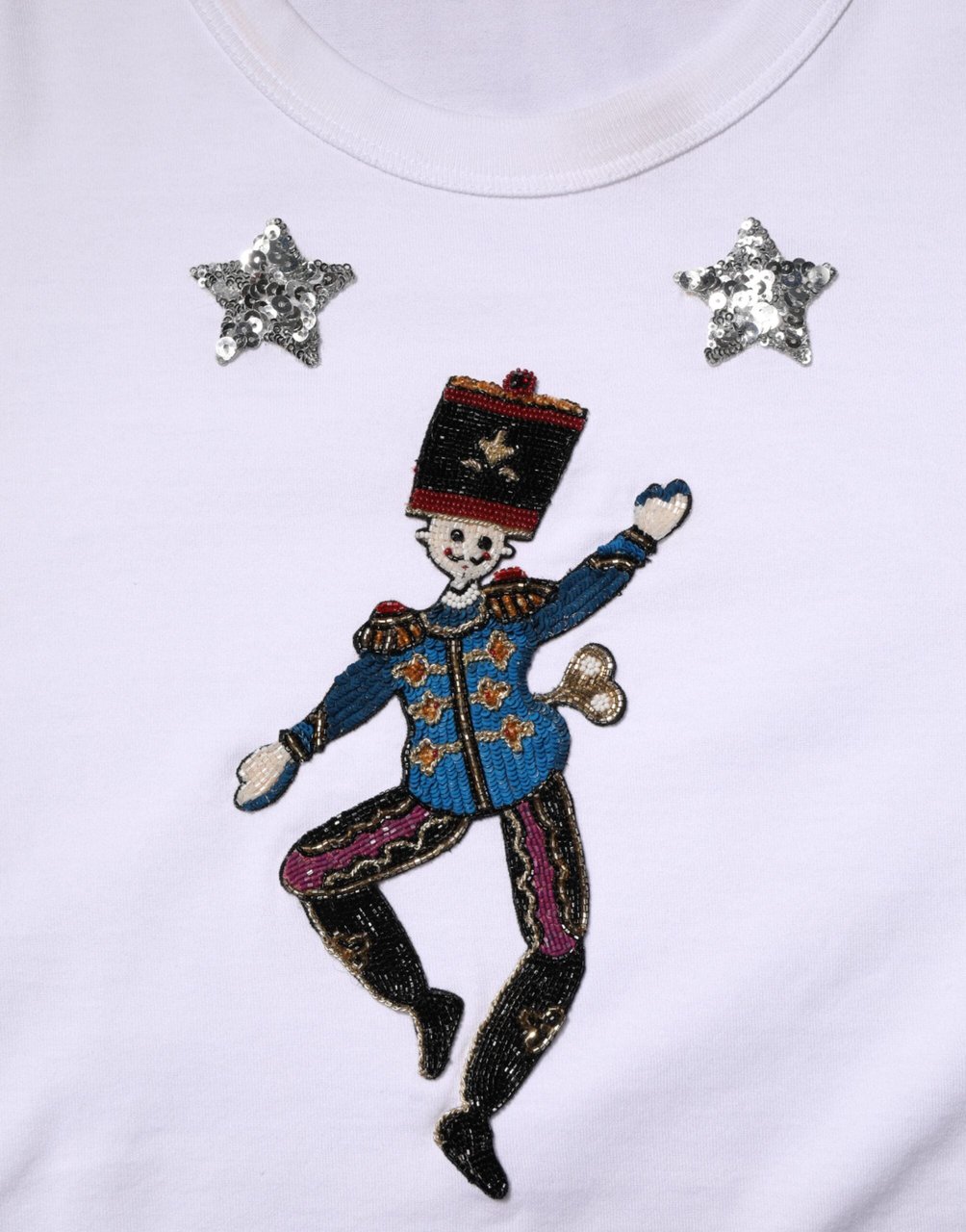 Dolce & Gabbana White Cotton Sequin Embellished Top T-shirt Wit