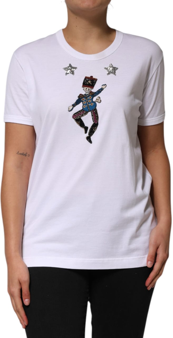 Dolce & Gabbana White Cotton Sequin Embellished Top T-shirt Wit