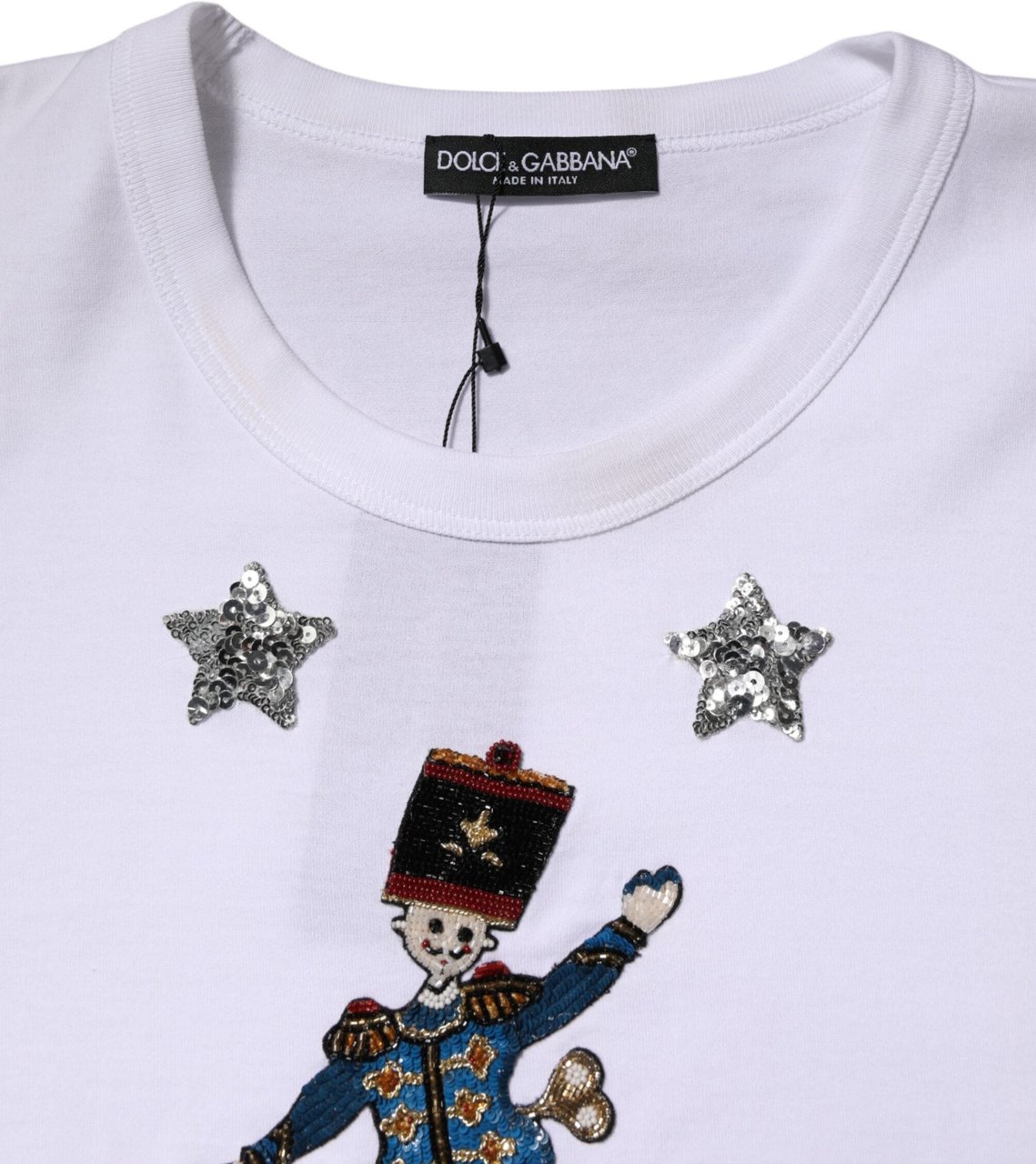 Dolce & Gabbana White Cotton Sequin Embellished Top T-shirt Wit