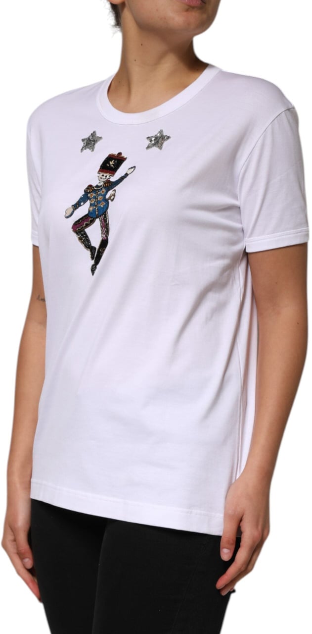 Dolce & Gabbana White Cotton Sequin Embellished Top T-shirt Wit