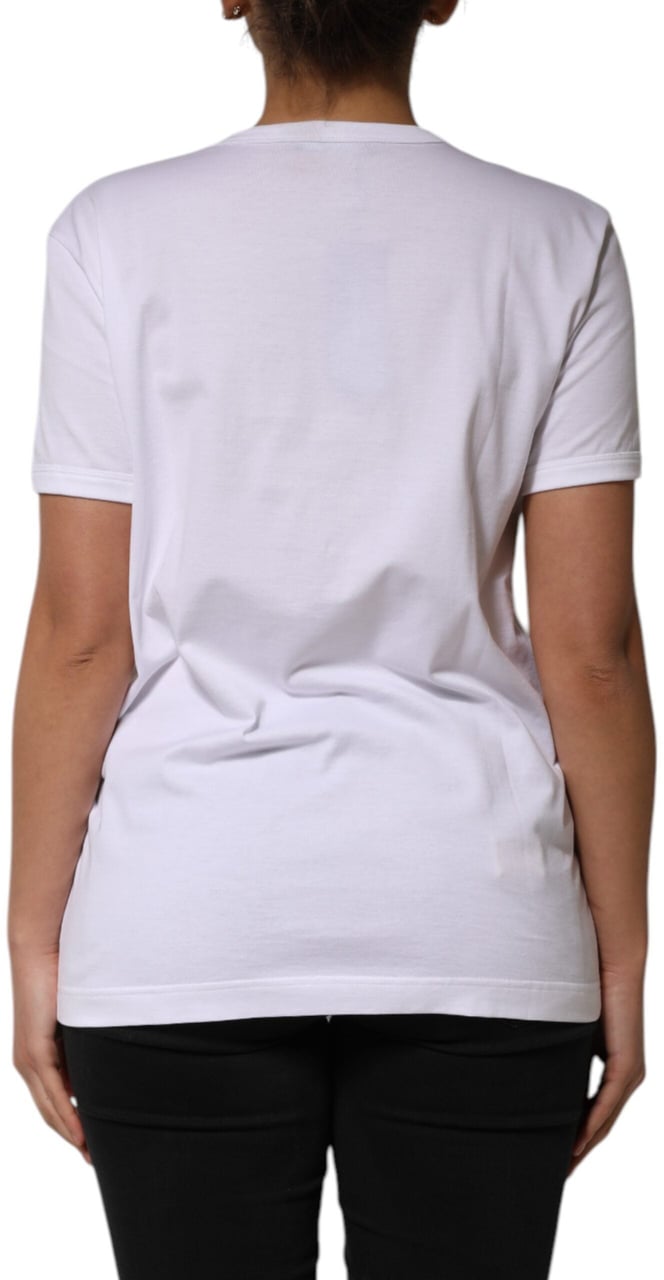 Dolce & Gabbana White Cotton Sequin Embellished Top T-shirt Wit