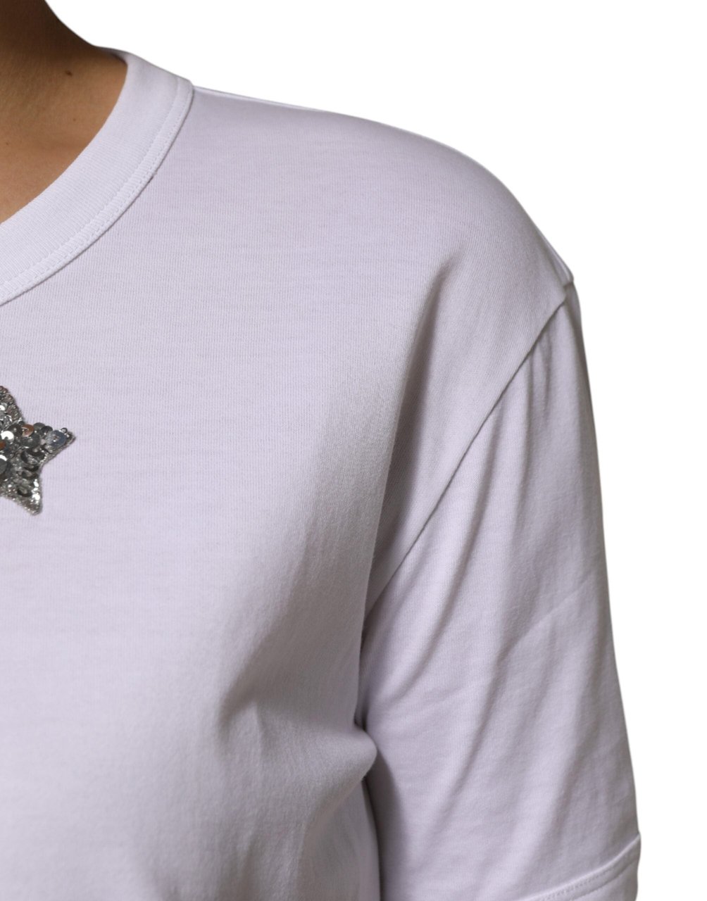 Dolce & Gabbana White Cotton Sequin Embellished Top T-shirt Wit
