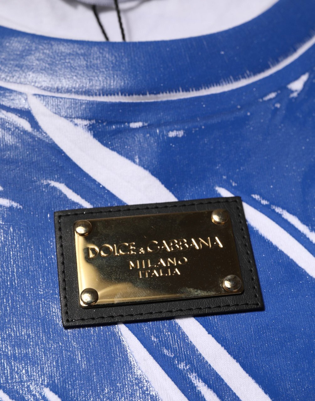 Dolce & Gabbana Blue White Cotton Logo Plaque Women Tank Top Blauw