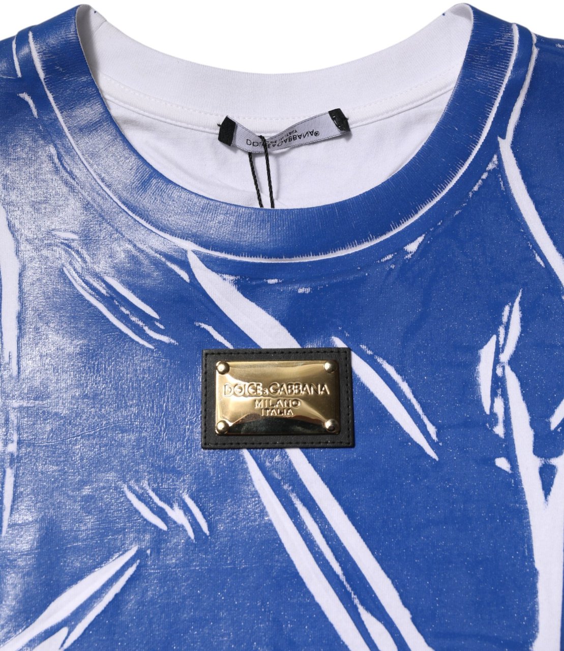 Dolce & Gabbana Blue White Cotton Logo Plaque Women Tank Top Blauw