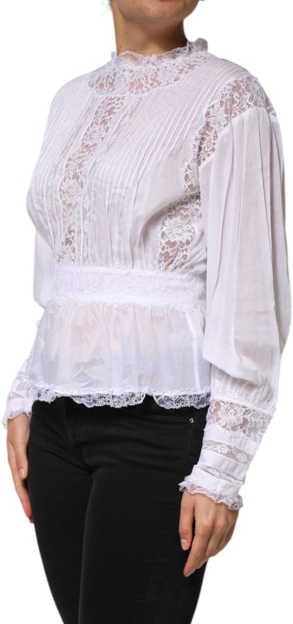 Dolce & Gabbana White Cotton Floral Lace Long Sleeves Top Wit