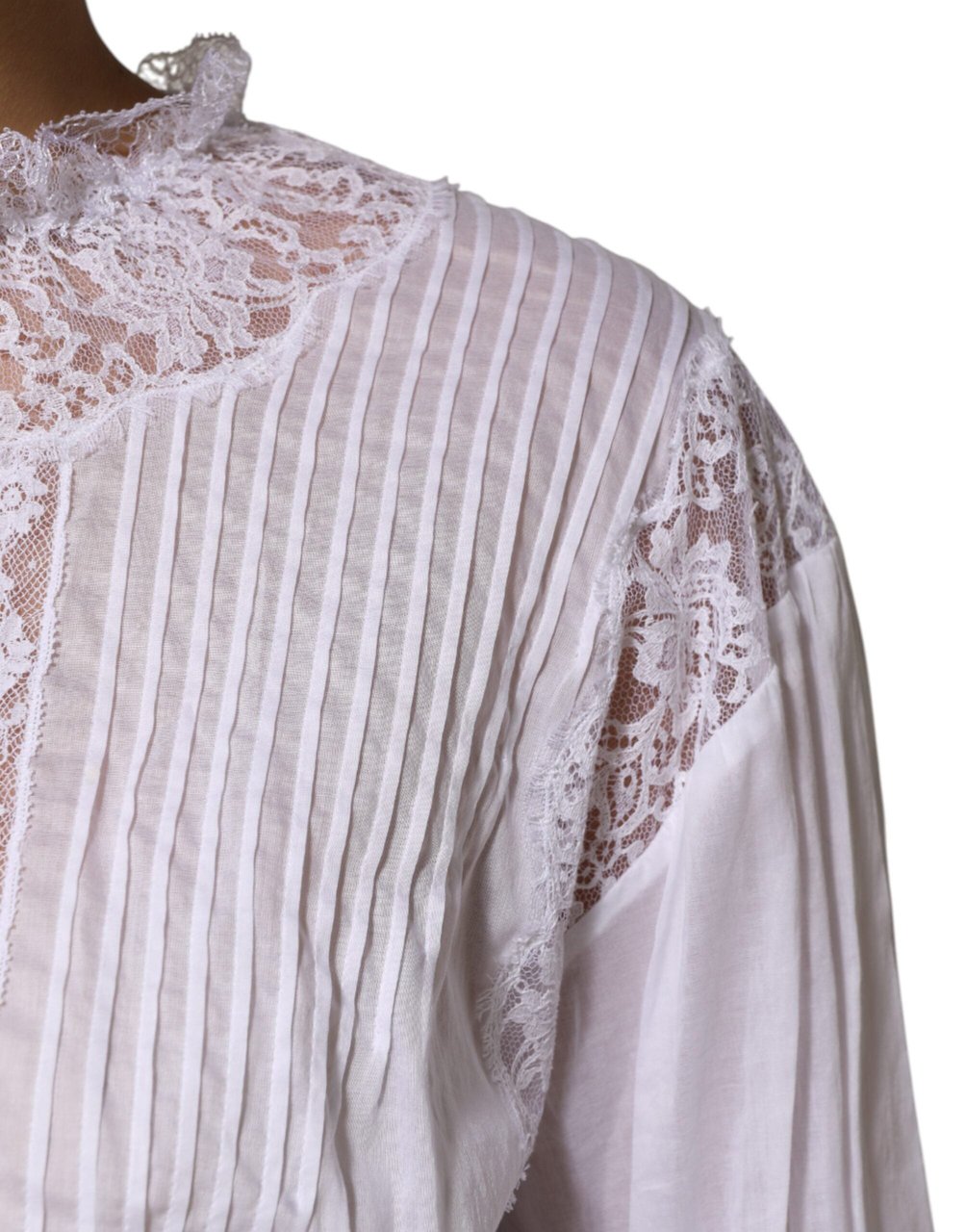 Dolce & Gabbana White Cotton Floral Lace Long Sleeves Top Wit