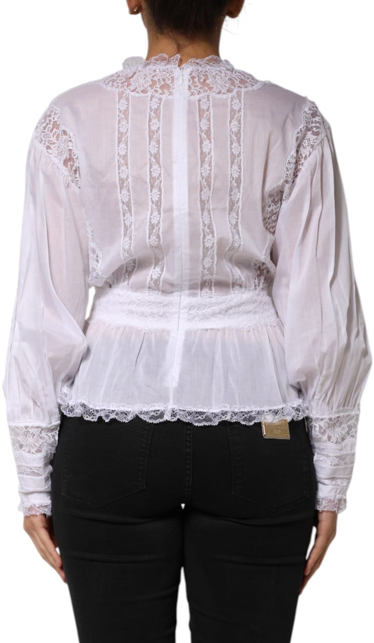Dolce & Gabbana White Cotton Floral Lace Long Sleeves Top Wit