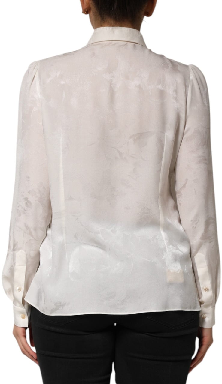 Dolce & Gabbana White Silk Long Sleeves Collared Shirt Top Wit