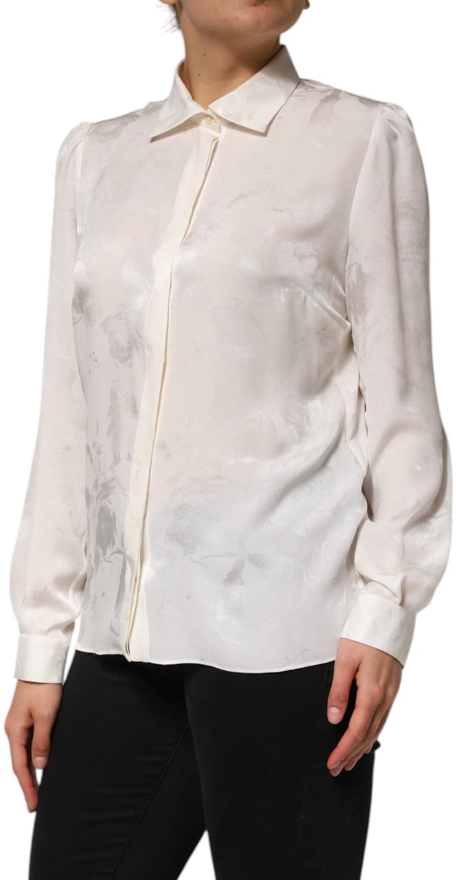 Dolce & Gabbana White Silk Long Sleeves Collared Shirt Top Wit