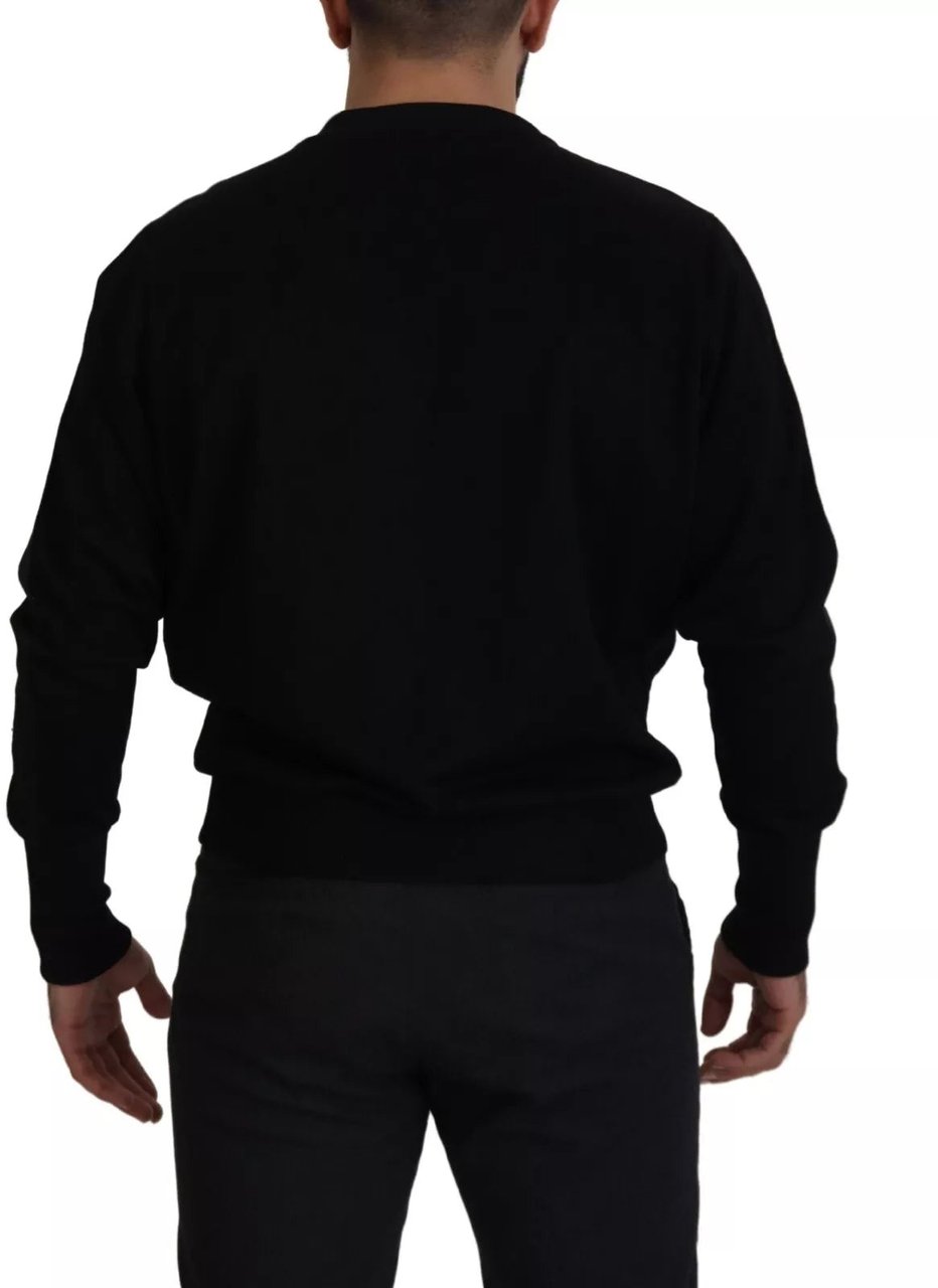 Dolce & Gabbana Black Cotton Crewneck Sweatshirt Sweater Zwart