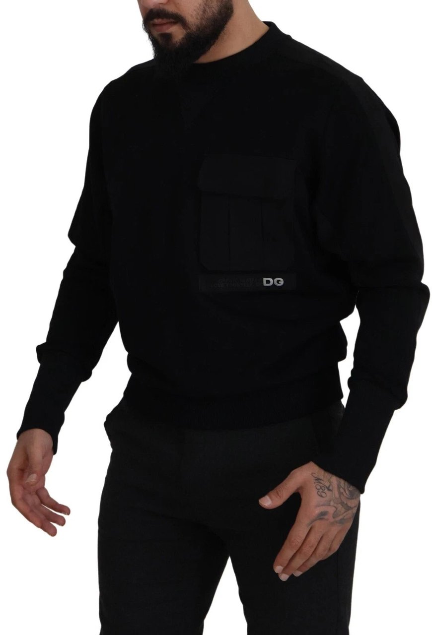 Dolce & Gabbana Black Cotton Crewneck Sweatshirt Sweater Zwart