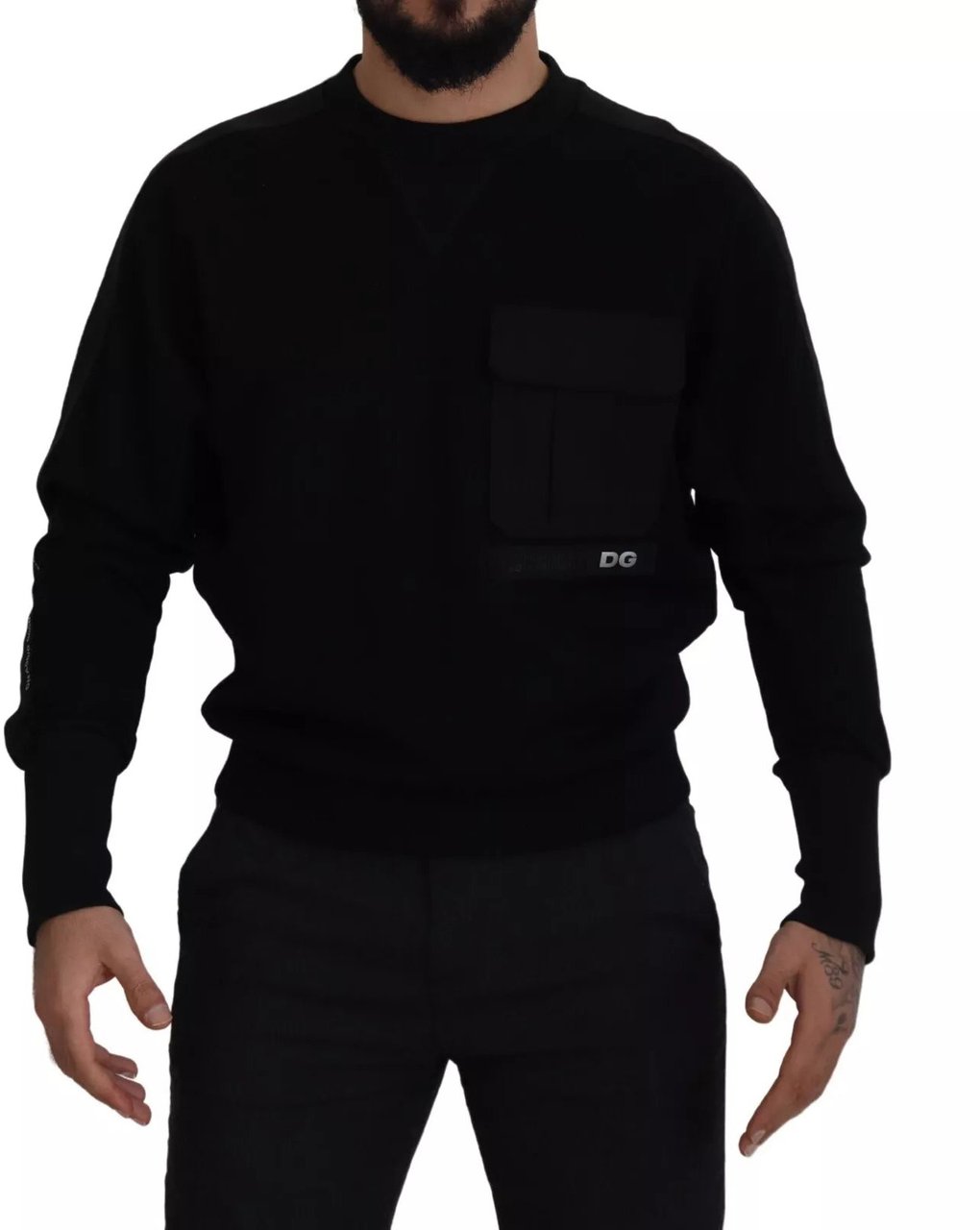 Dolce & Gabbana Black Cotton Crewneck Sweatshirt Sweater Zwart