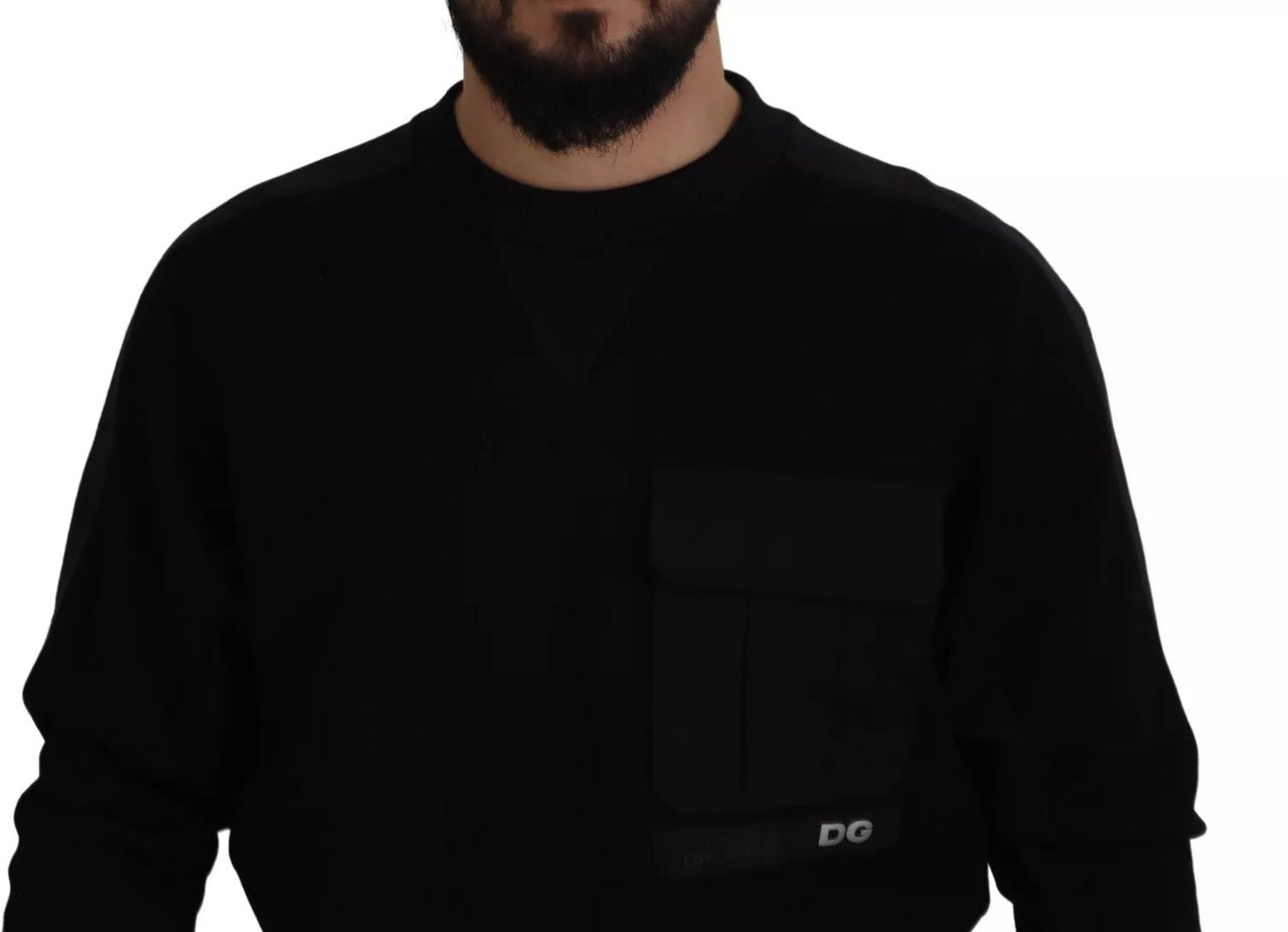 Dolce & Gabbana Black Cotton Crewneck Sweatshirt Sweater Zwart