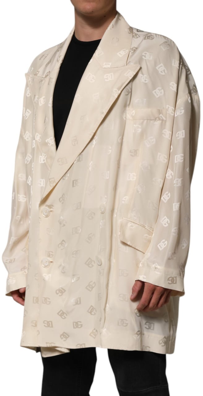 Dolce & Gabbana Beige Polyester Logo Monogram Coat Jacket Beige
