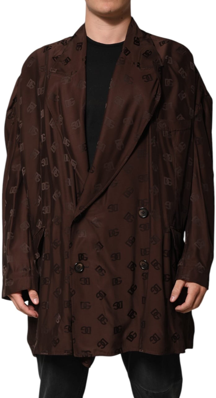Dolce & Gabbana Brown Polyester Logo Monogram Coat Jacket Bruin