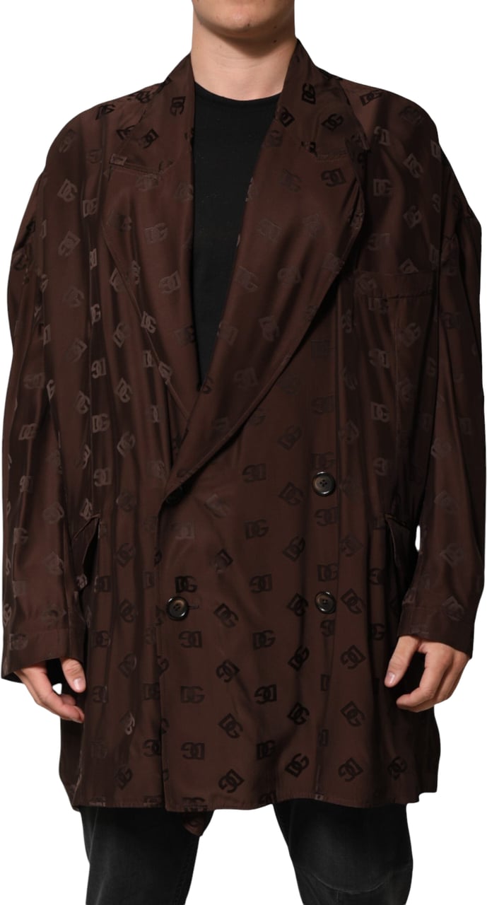 Dolce & Gabbana Brown Polyester Logo Monogram Coat Jacket Bruin
