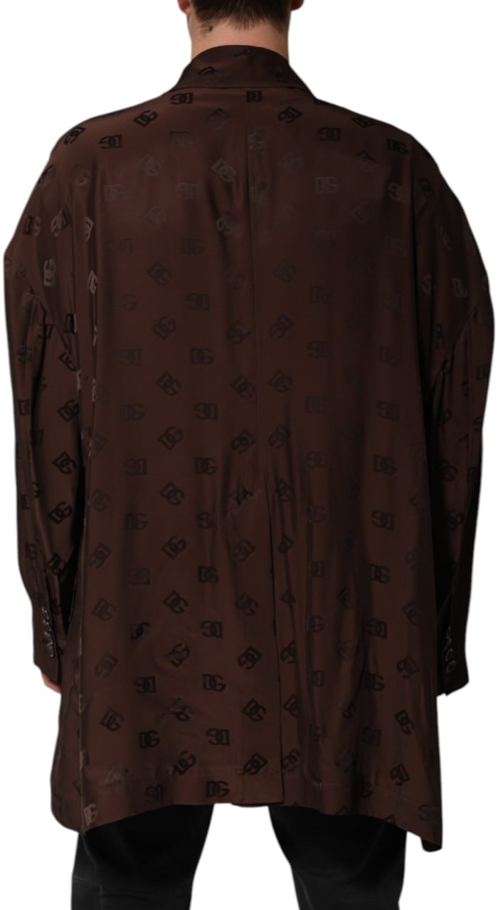 Dolce & Gabbana Brown Polyester Logo Monogram Coat Jacket Bruin