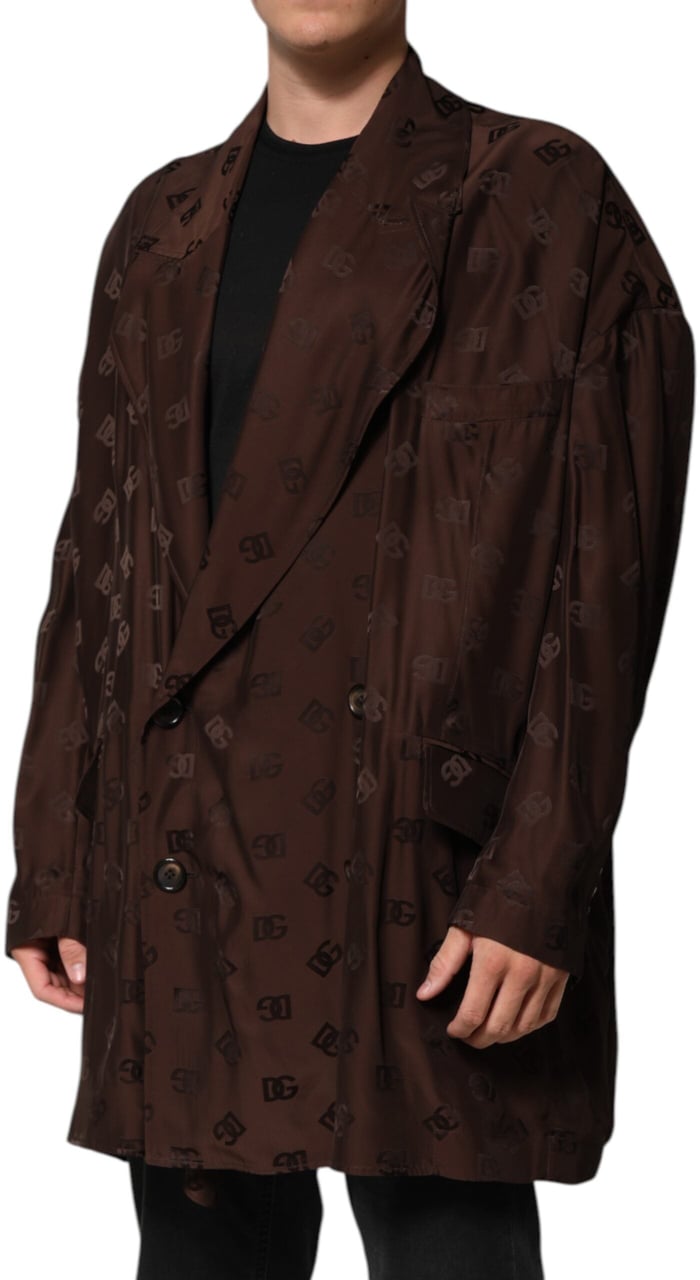 Dolce & Gabbana Brown Polyester Logo Monogram Coat Jacket Bruin