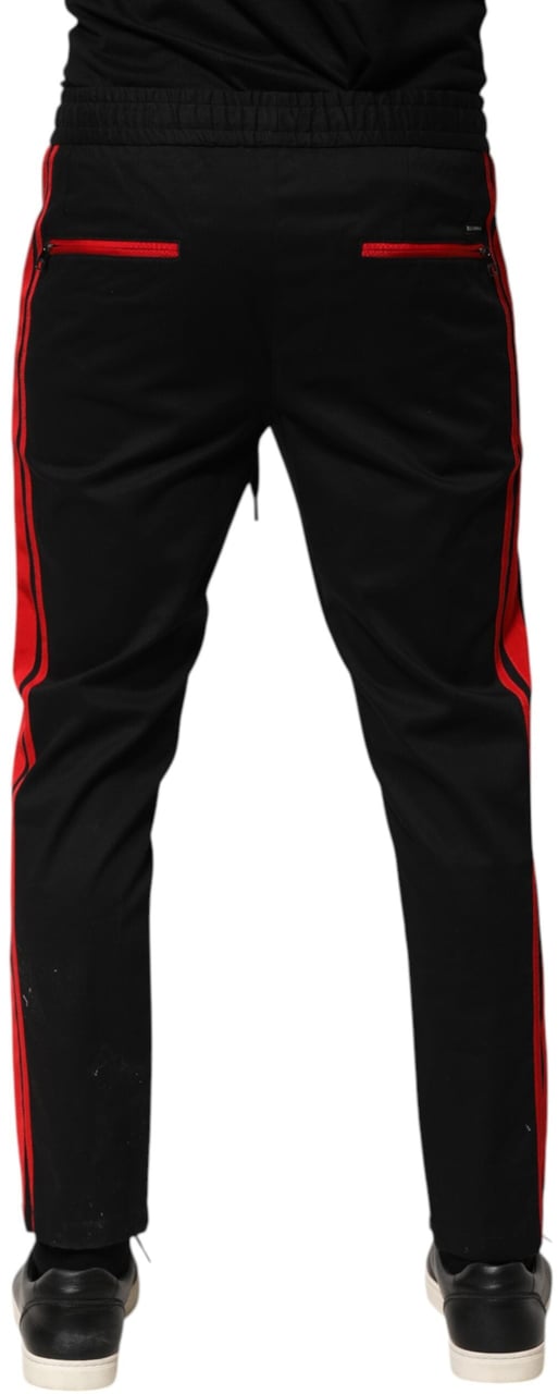 Dolce & Gabbana Red Stripe Cotton Logo Jogger Sweatpants Pants Zwart