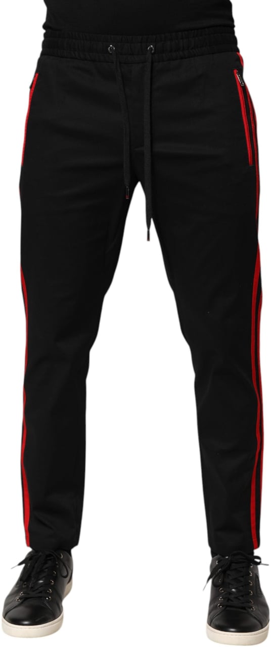 Dolce & Gabbana Red Stripe Cotton Logo Jogger Sweatpants Pants Zwart
