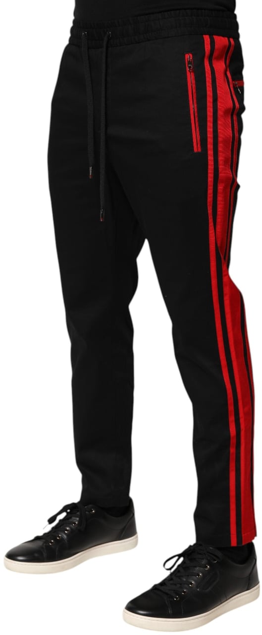 Dolce & Gabbana Red Stripe Cotton Logo Jogger Sweatpants Pants Zwart