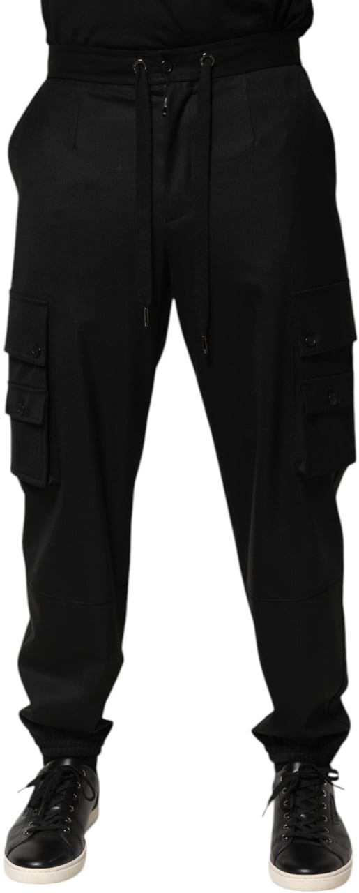 Dolce & Gabbana Solid Black Cargo Jogger Men Sweatpants Pants Zwart