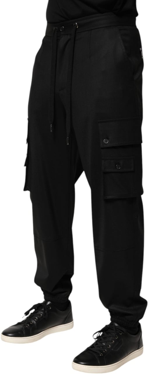 Dolce & Gabbana Solid Black Cargo Jogger Men Sweatpants Pants Zwart