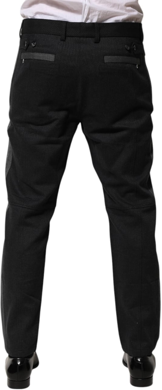 Dolce & Gabbana Black Gray Cotton Dress Formal Trouser Pants Zwart