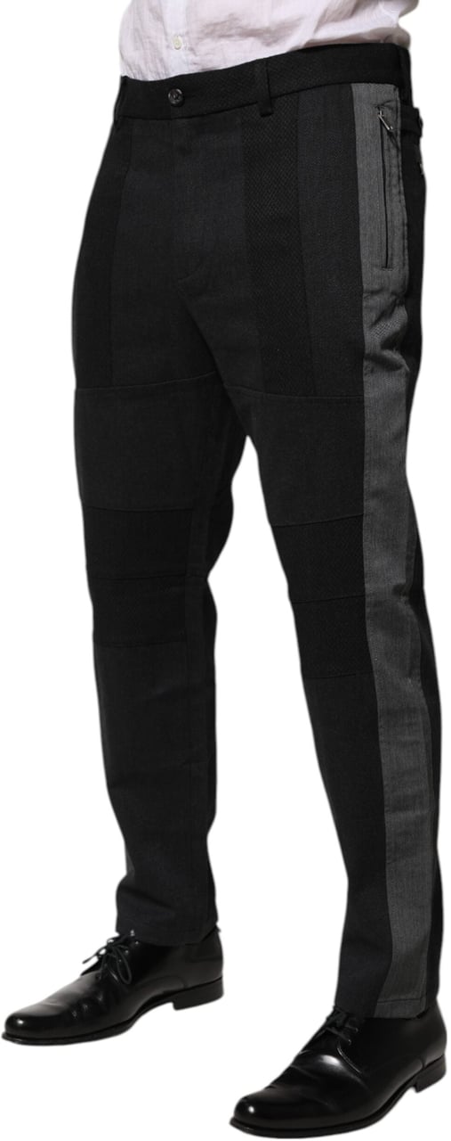 Dolce & Gabbana Black Gray Cotton Dress Formal Trouser Pants Zwart