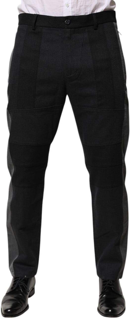 Dolce & Gabbana Black Gray Cotton Dress Formal Trouser Pants Zwart