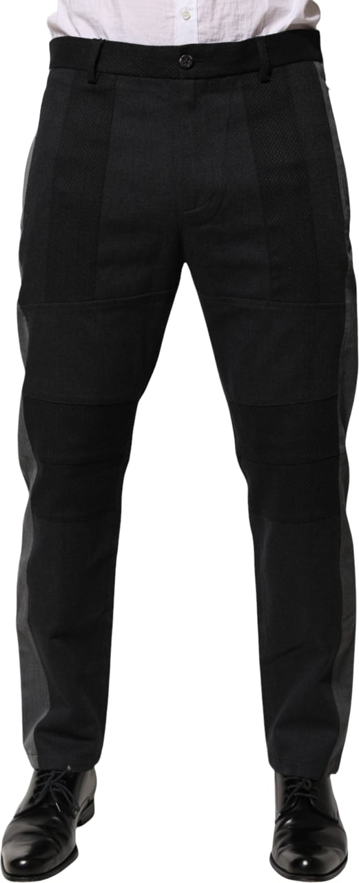 Dolce & Gabbana Black Gray Cotton Dress Formal Trouser Pants Zwart