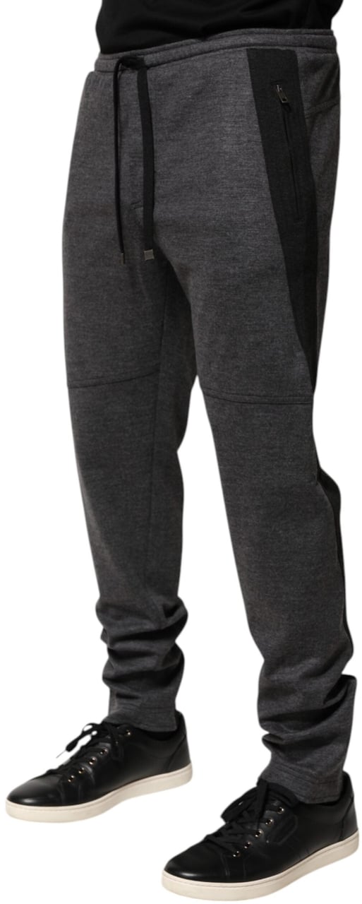 Dolce & Gabbana Gray Black Wool Blend Jogger Sweatpants Pants Grijs