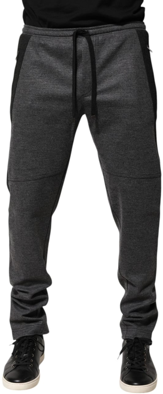 Dolce & Gabbana Gray Black Wool Blend Jogger Sweatpants Pants Grijs