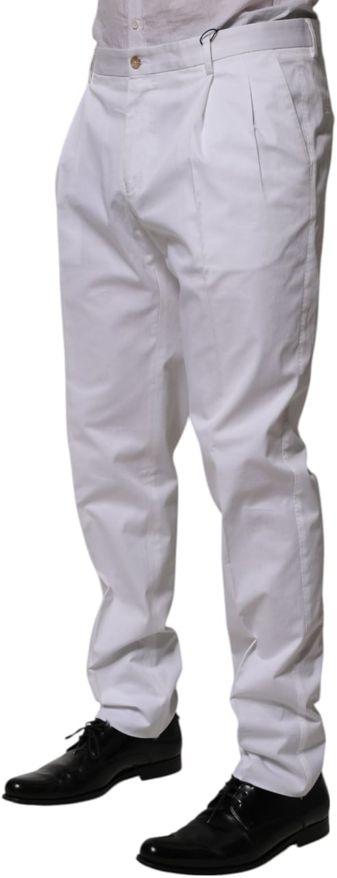 Dolce & Gabbana White Cotton Dress Slim Formal Trouser Pants Wit