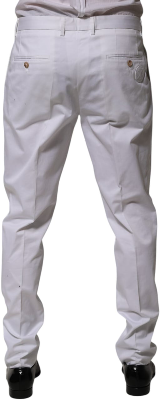 Dolce & Gabbana White Cotton Dress Slim Formal Trouser Pants Wit