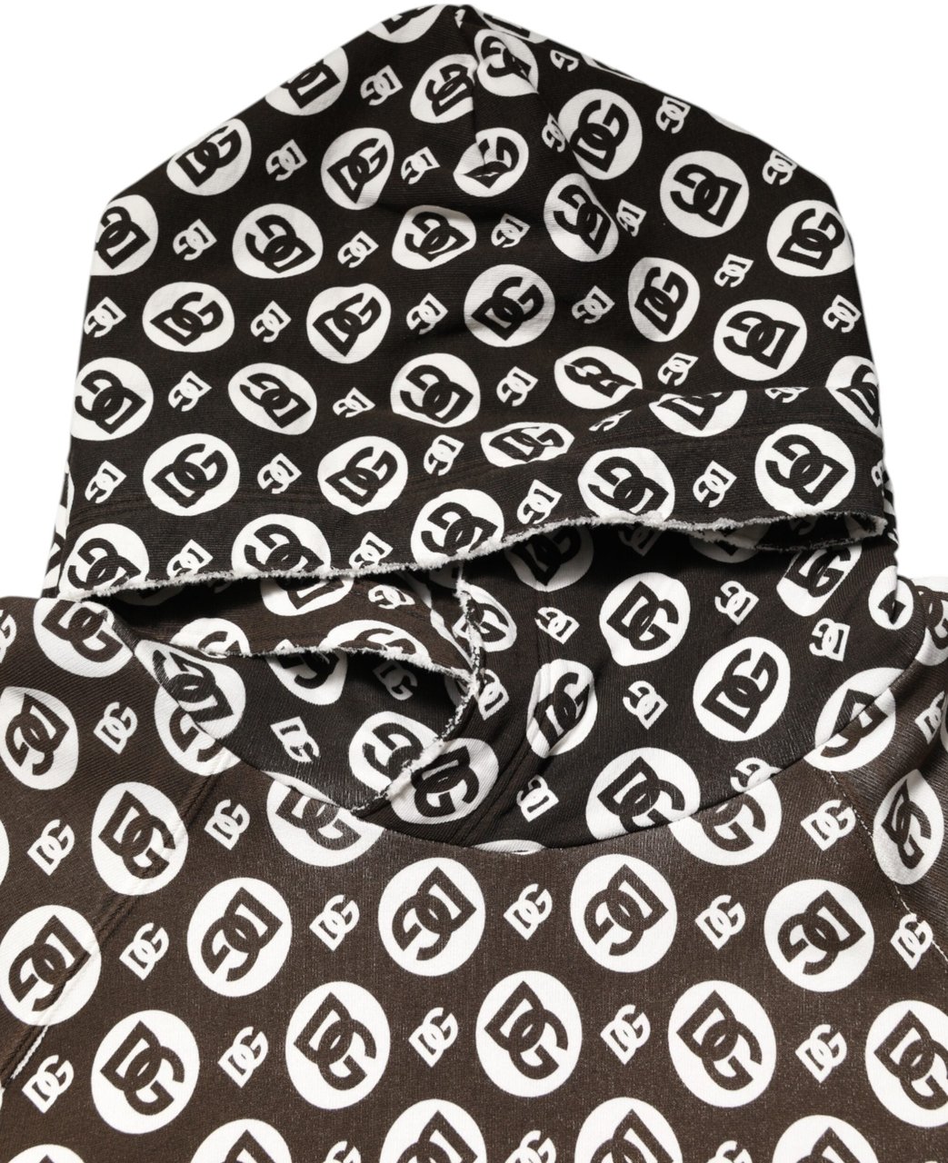 Dolce & Gabbana Brown White DG Logo Short Hoodie Sweater Bruin