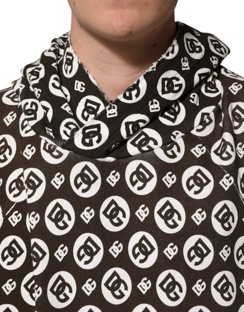 Dolce & Gabbana Brown White DG Logo Short Hoodie Sweater Bruin
