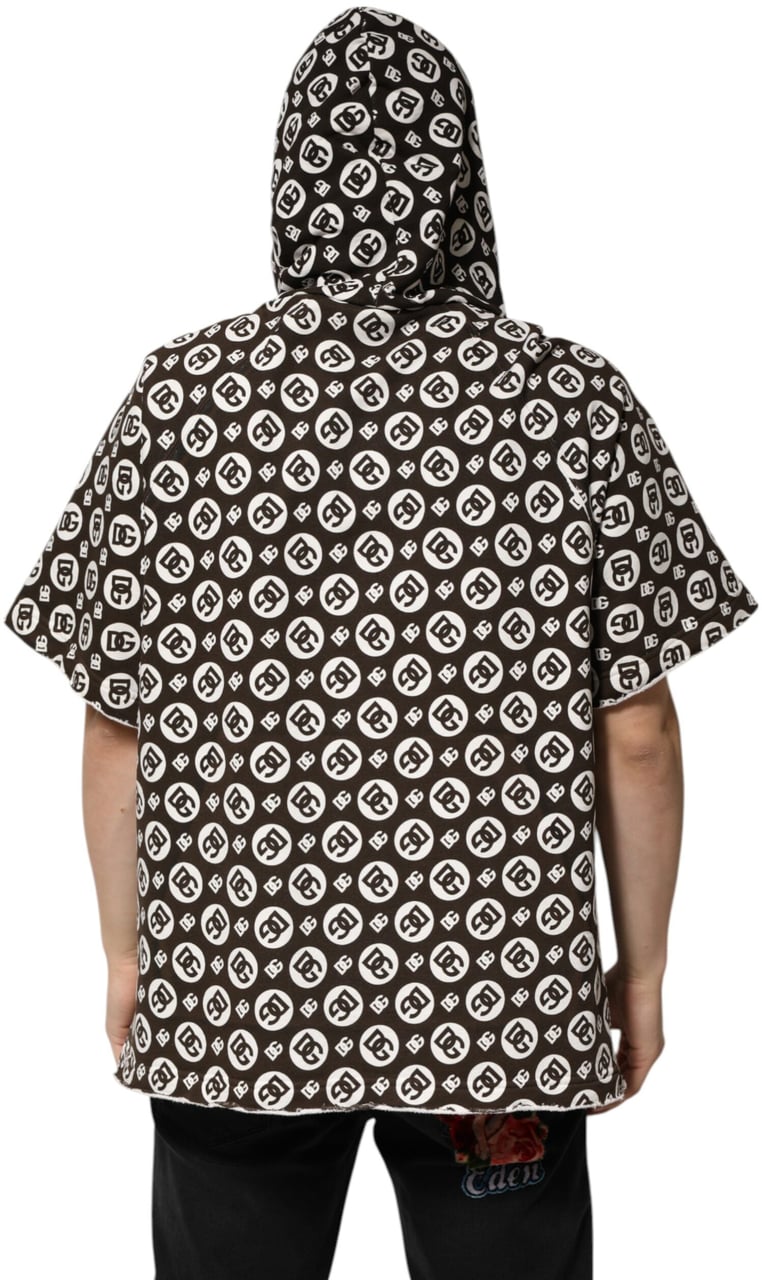 Dolce & Gabbana Brown White DG Logo Short Hoodie Sweater Bruin
