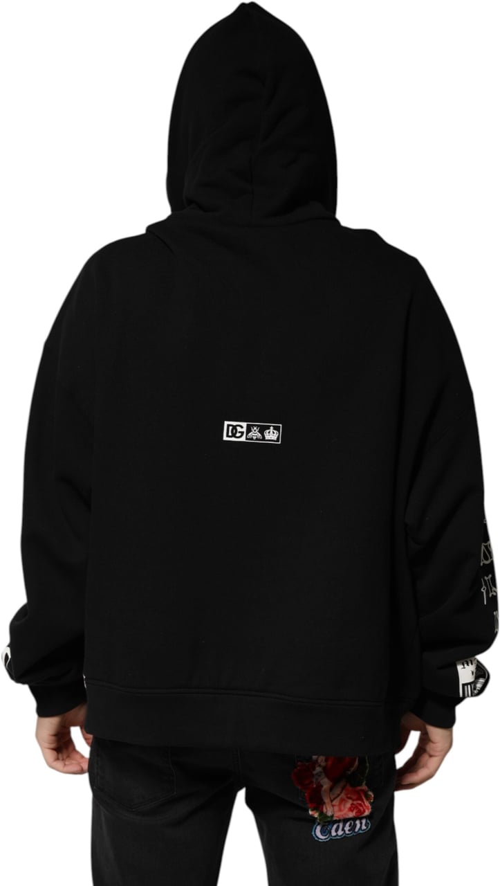 Dolce & Gabbana Black Cotton DG Milano Logo Print Hoodie Sweater Zwart