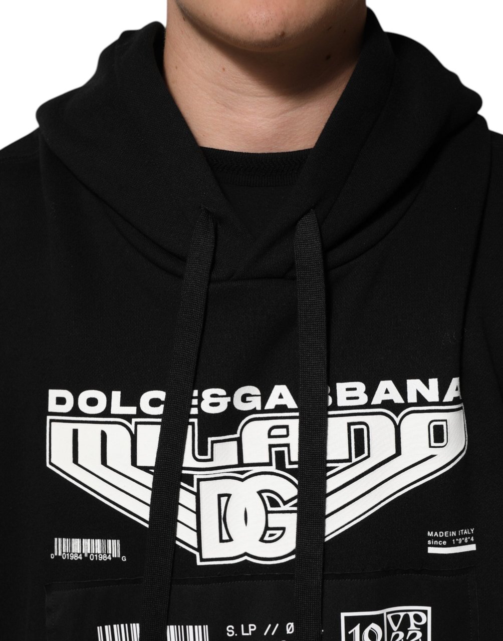 Dolce & Gabbana Black Cotton DG Milano Logo Print Hoodie Sweater Zwart