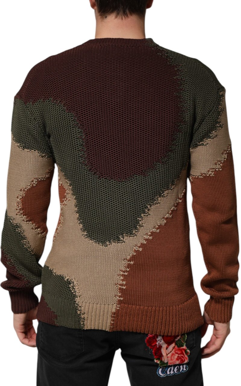 Dolce & Gabbana Multicolor Cotton Abstract Men Pullover Sweater Zwart