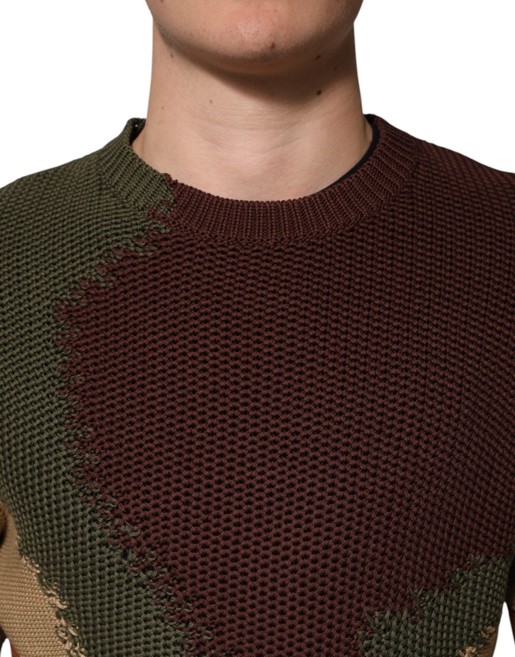 Dolce & Gabbana Multicolor Cotton Abstract Men Pullover Sweater Zwart